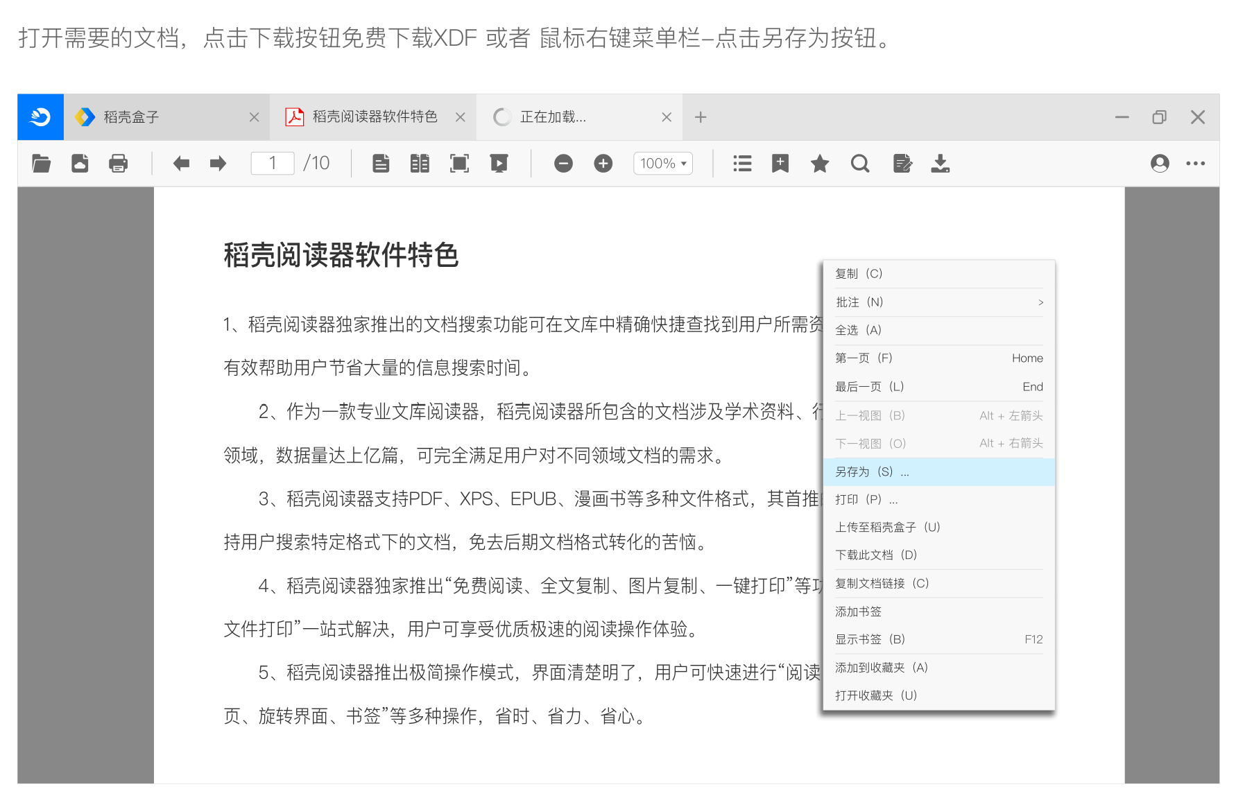 稻壳阅读器XDF格式文件打开界面